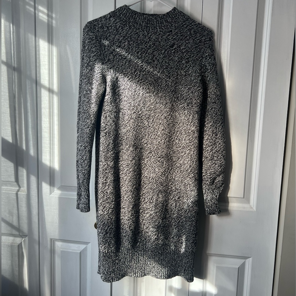 Black and white marled mockneck sweater dress